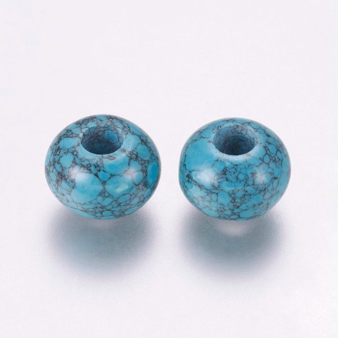 Perle Européenne en turquoise synthétique Ø 14 x10 mm  bleu