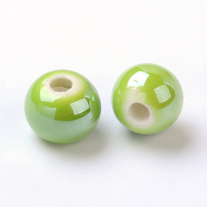 Perles porcelaine nacrée  Ø 6 mm chartreuse
