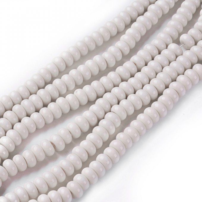Perles de verre opaque forme rondelle 8x4mm  (x50)  couleur coquillage