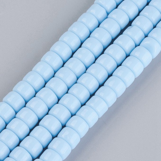 Perles de verre en forme de colonne 8x5~6mm coloration bleu ciel (x10) 