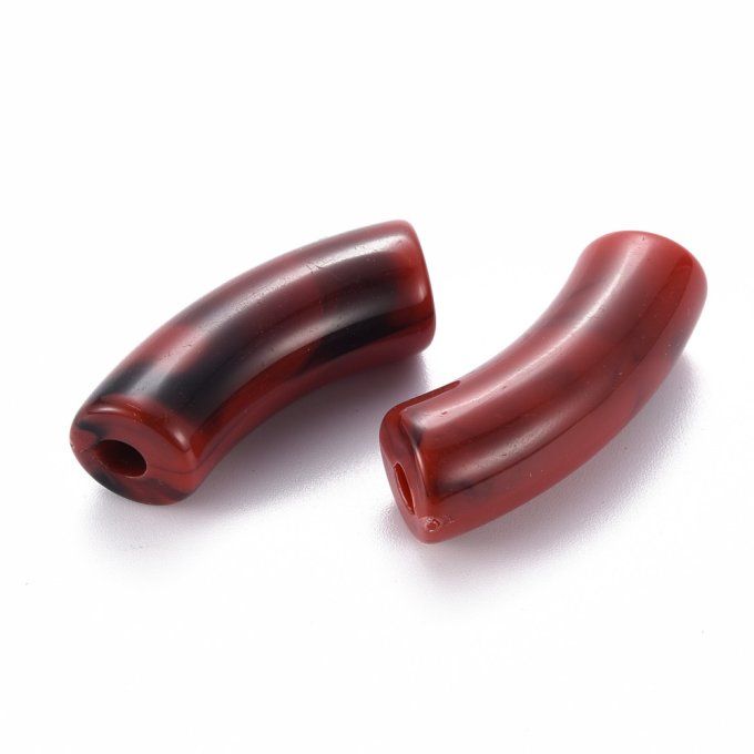 Perle acrylique opaque en forme de tube incurvé  36x13.5x11.5mm  couleur rouge foncé