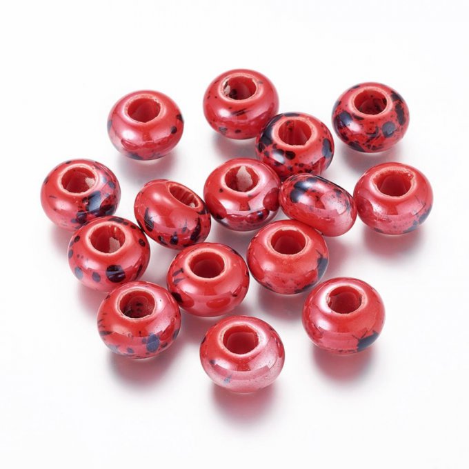 Perle Européenne céramique  Ø15mm rouge