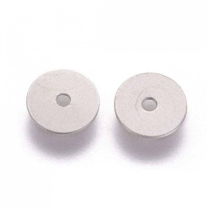 Perles Heishi en acier inoxydable 316  forme de disque 6x0.3mm (x10)