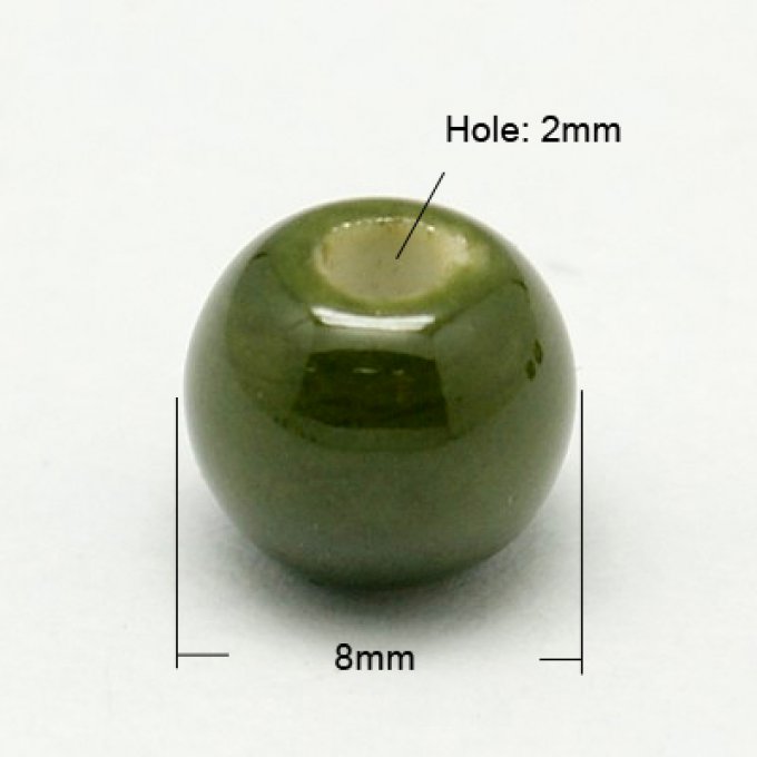 Perles porcelaine nacrée  Ø 8 mm olive