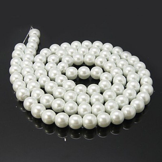Perles rondes ,nacrées ,6 mm, blanc (x25)