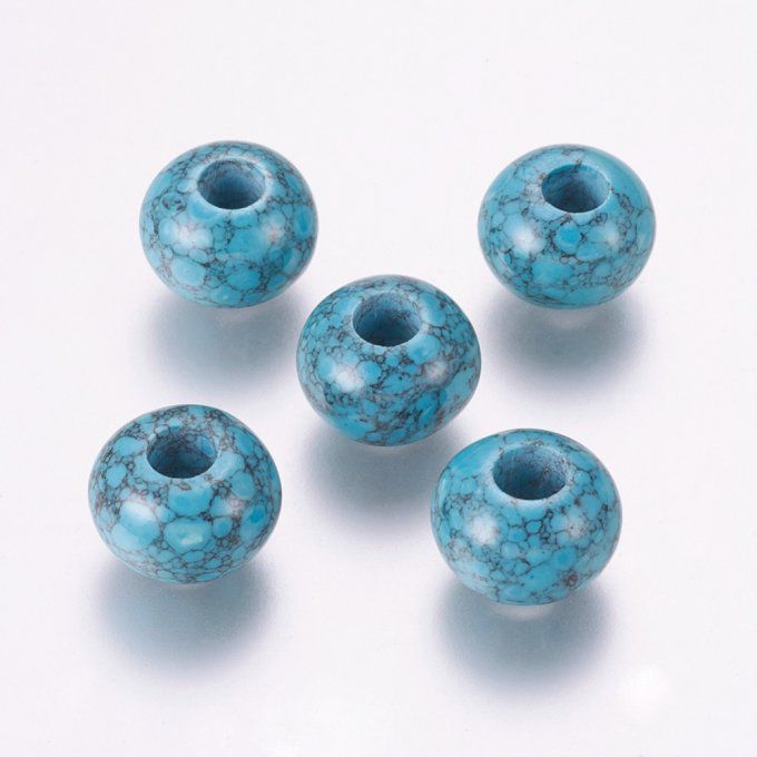 Perle Européenne en turquoise synthétique Ø 14 x10 mm  bleu