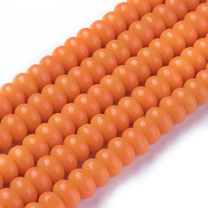 Perles de verre opaque forme rondelle 8x4mm  (x50)  couleur orange