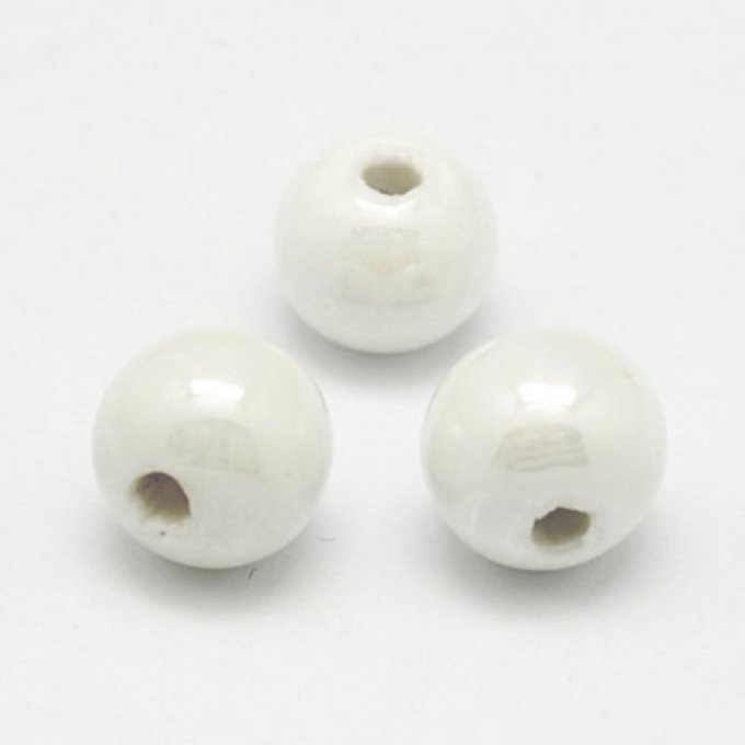 Perles porcelaine nacrée  Ø 12 mm  blanc