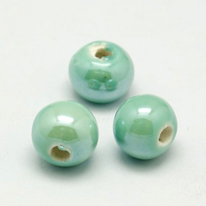 Perles porcelaine nacrée  Ø 10 mm  aigue-marine