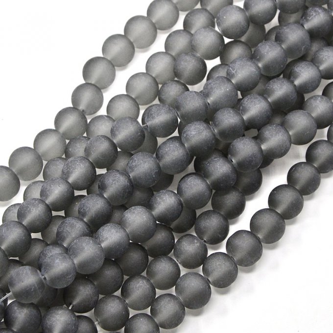 Perles en verre transparent givré Ø10mm gris (x25)