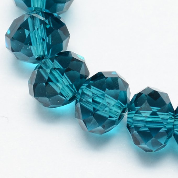 Perles facettées,transparentes, forme abaque 8x6mm cyan foncé (x50)