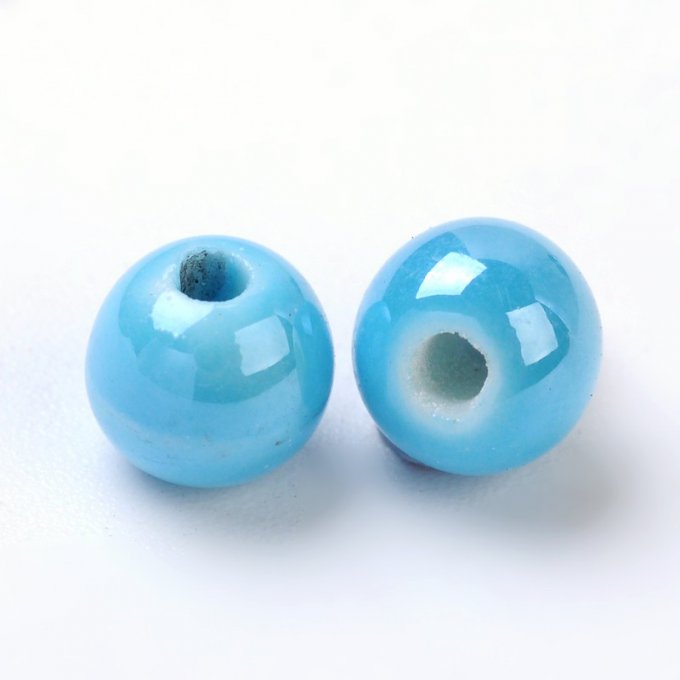 Perles porcelaine nacrée  Ø 6 mm  turquoise