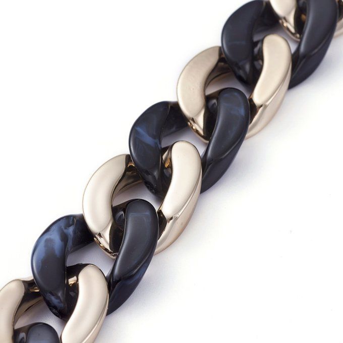 Chaîne avec anneaux "ouverts" opaque , couleur or et noir  ,anneaux 22-23x16-17x5mm (x1m)opie