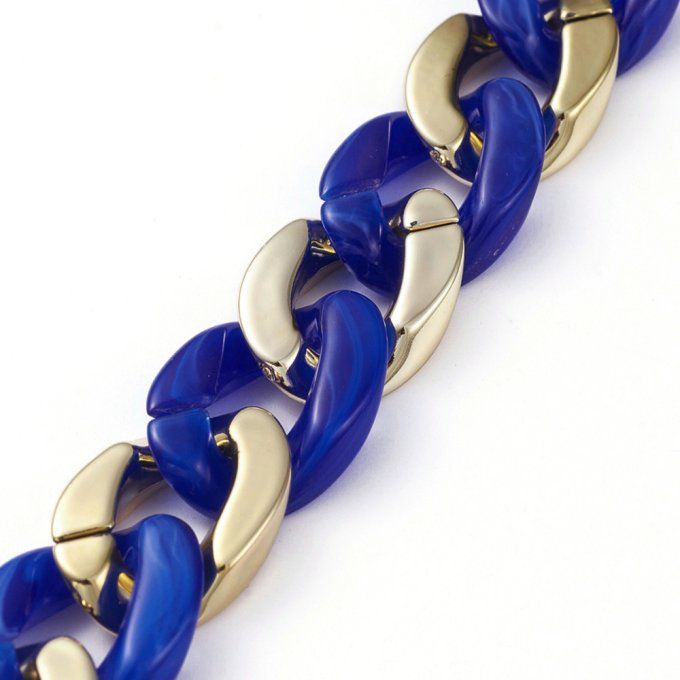 Chaîne avec anneaux "ouverts" opaque , couleur or et bleu roi ,anneaux 22-23x16-17x5mm (x1m)