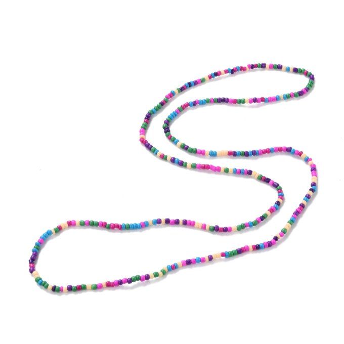 Perles de rocaille sur fil / chaîne de corps extensible longueur 80cm (x1)couleur "bonbon" 