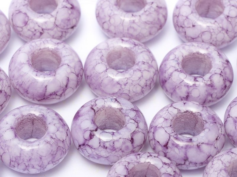 Perle de verre en forme d'anneau  couleur Alabaster Purple Marble