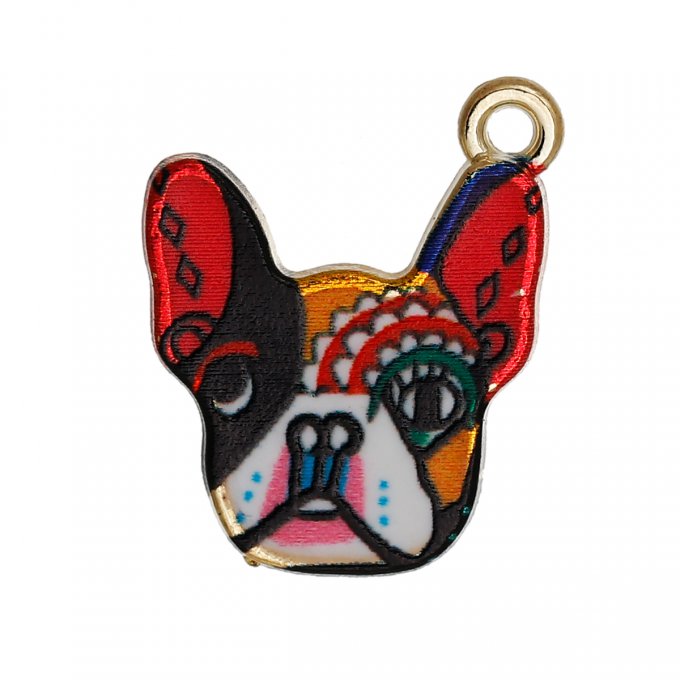 Pendentif métal émaillé multicolore Bouledogue Français