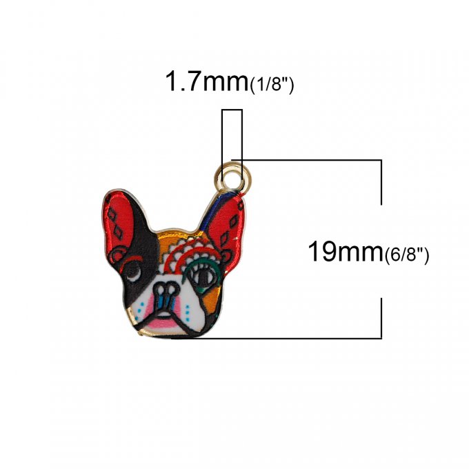 Pendentif métal émaillé multicolore Bouledogue Français