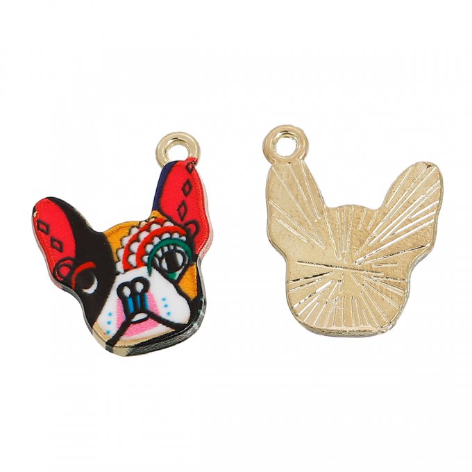 Pendentif métal émaillé multicolore Bouledogue Français