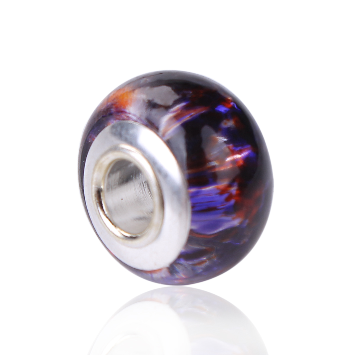 Perle Européenne en verre Ø14x9mm transparent violet 
