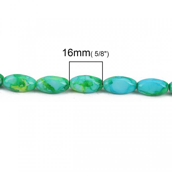 Perle en Verre Ovale Vert & Jaune à facettes  16mm x 8mm  