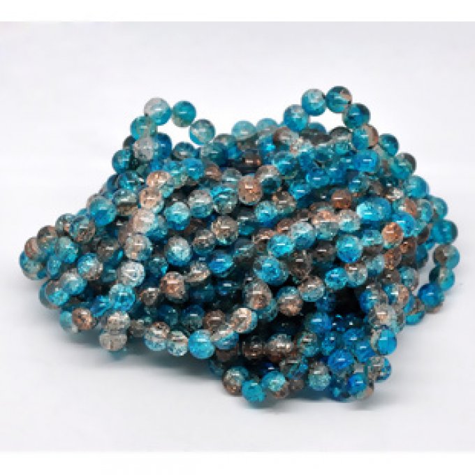 Perles de verre rondes  transparentes  diamètre 8mm couleur bleu et café  (x10) 