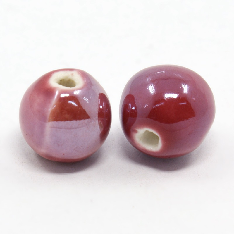 Perles porcelaine nacrée  Ø 10 mm rouge indien