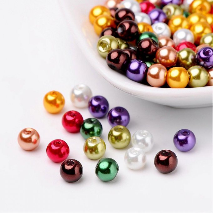 Mélange de 200 perles nacrées Ø6mm  Multicolore