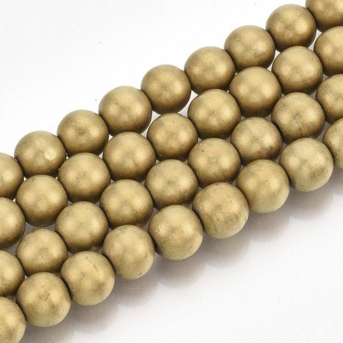Perle ronde en hématite synthétique 8mm couleur or métallique mat