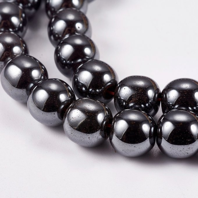 Perle ronde en hématite synthétique 8mm couleur noire 