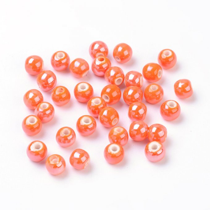 Perles porcelaine nacrée  Ø 6 mm  corail