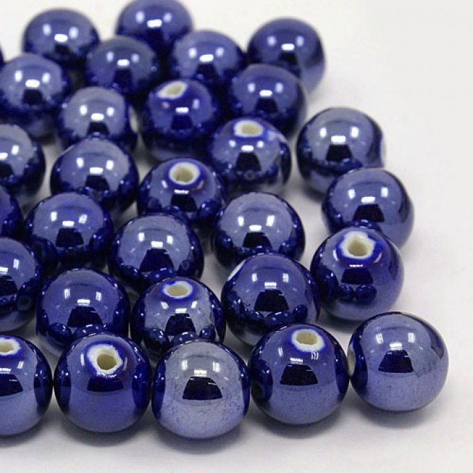 Perles porcelaine nacrée  Ø 12 mm  bleu foncé