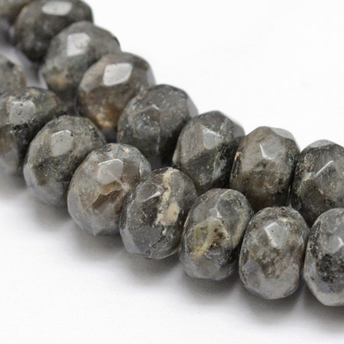Perle en forme de rond plat facetté, en labradorite naturelle  8x 5 mm