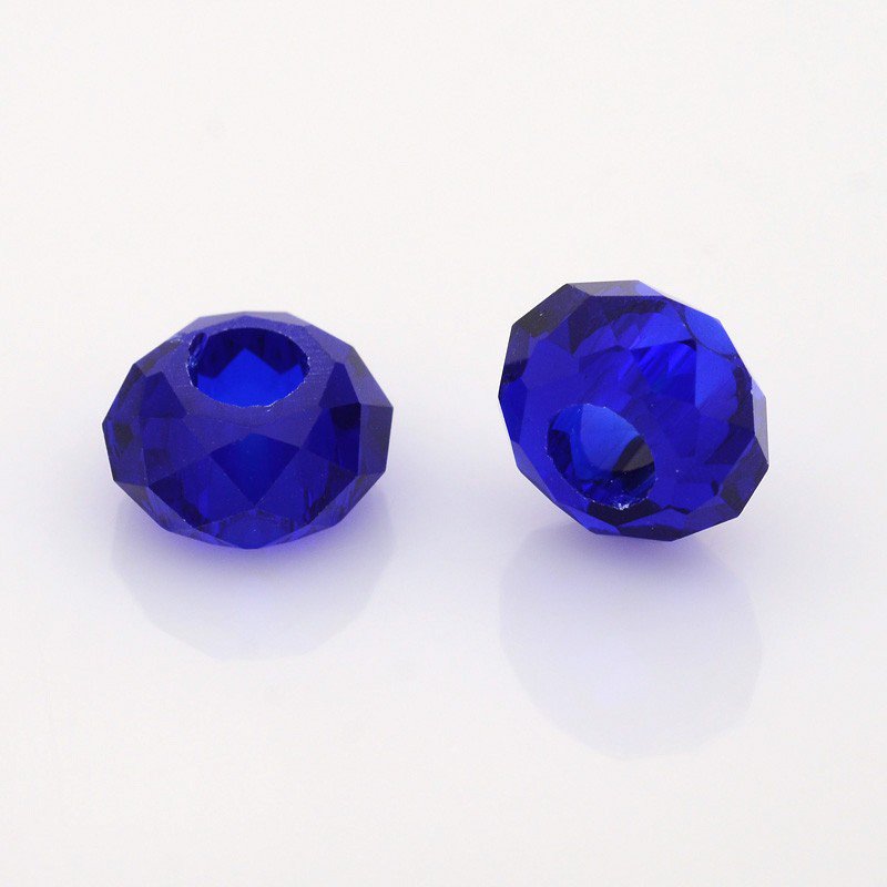 Perle de verre facettée forme rondelle avec grand trou 14x8mm  bleu foncé