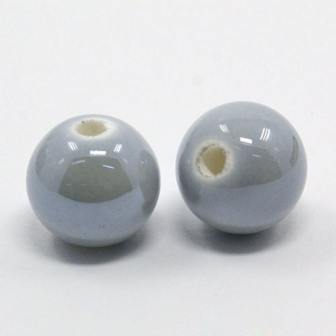 Perles porcelaine nacrée  Ø 12 mm  gris foncé