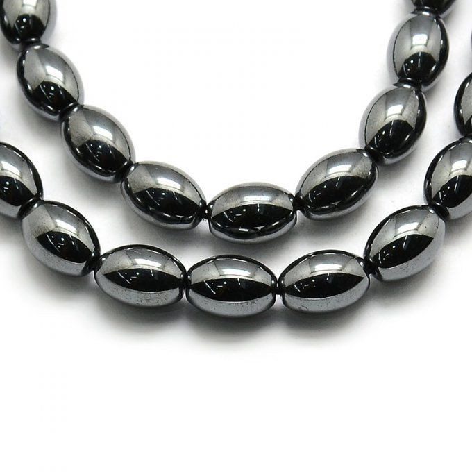 Perles forme ovale en hématite synthétique 12x8mm couleur noire
