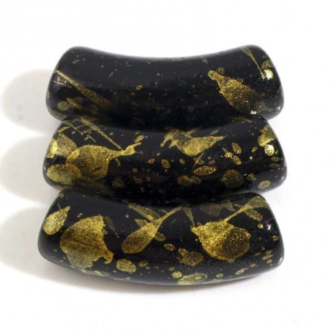 Perle acrylique en forme de tube incurvé opaque ,effet pailleté or ,30x11mm couleur noir