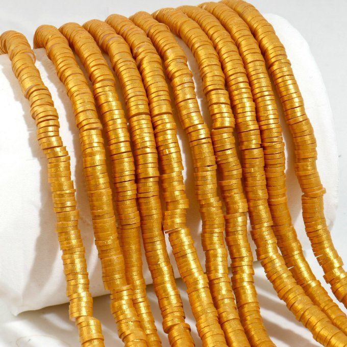 Perles Heishi en pâte polymère 6x1mm (x1 chapelet)  dorées