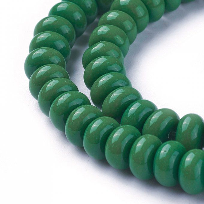 Perles de verre opaque forme rondelle 8x4mm  (x50)  couleur vert mer