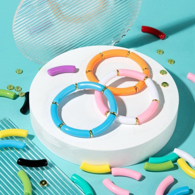 Kit de perles en acrylique  ,en forme de tubes courbés ,mélanges de couleurs