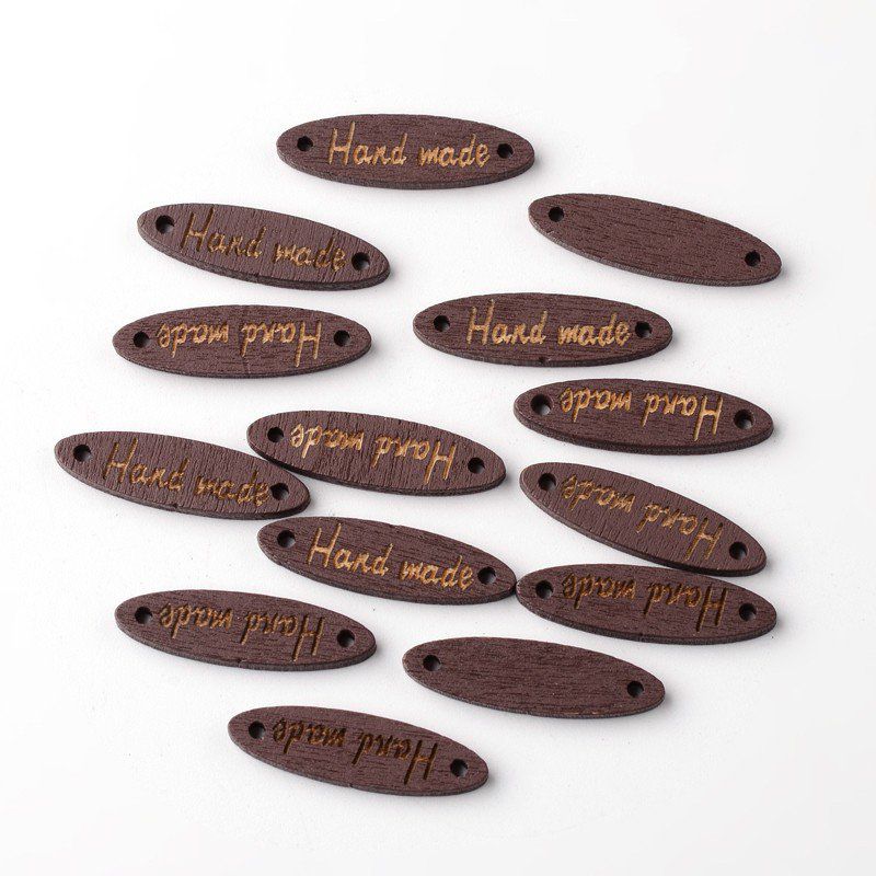 10 étiquettes bois forme "ovale"  "Hand made" noix de coco