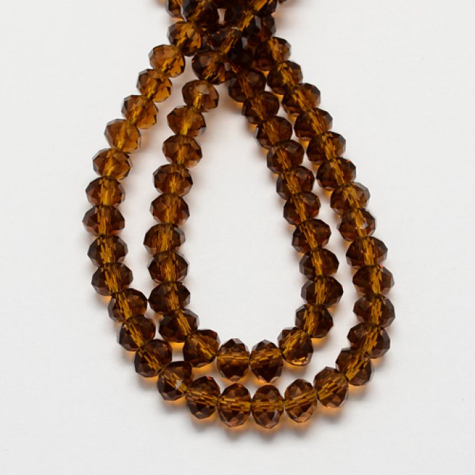 Perles facettées,transparentes,forme d'abaque 6x4mm marron (x50)
