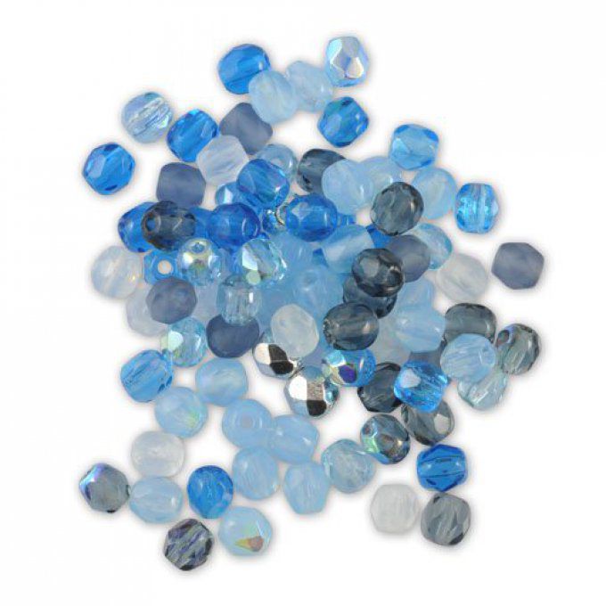 50 Perles facettées de Bohème 4mm assortiment azur