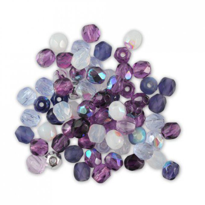 50 Perles facettées de Bohème 4mm assortiment guimauve