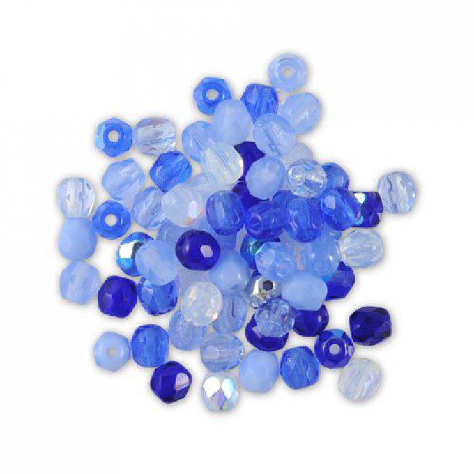 50 Perles facettées de Bohème 4mm assortiment marine