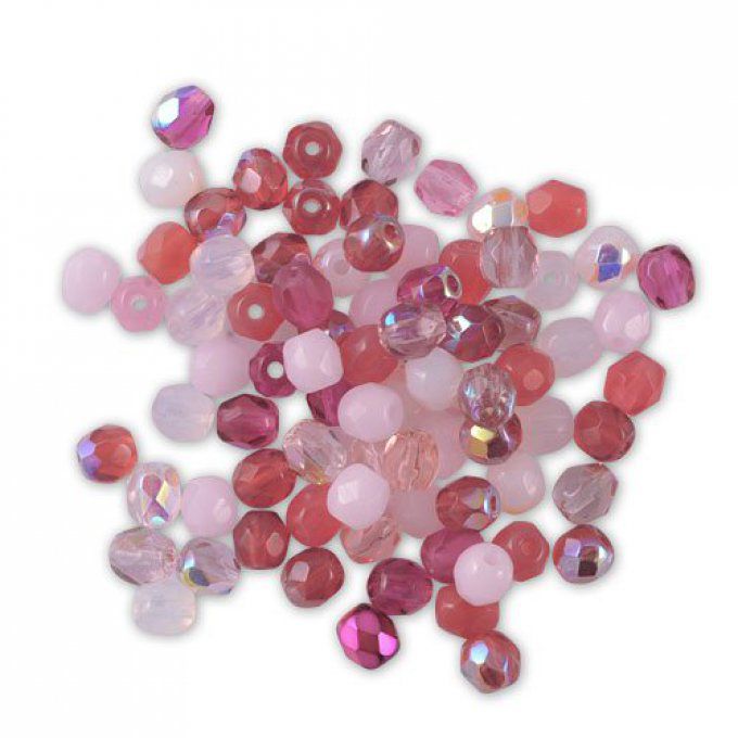 50 Perles facettées de Bohème 4mm assortiment roseline