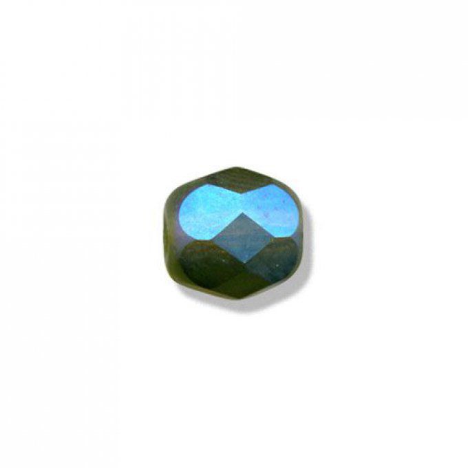 25 perles facettées de bohème transp 6mm olivine mat irisé