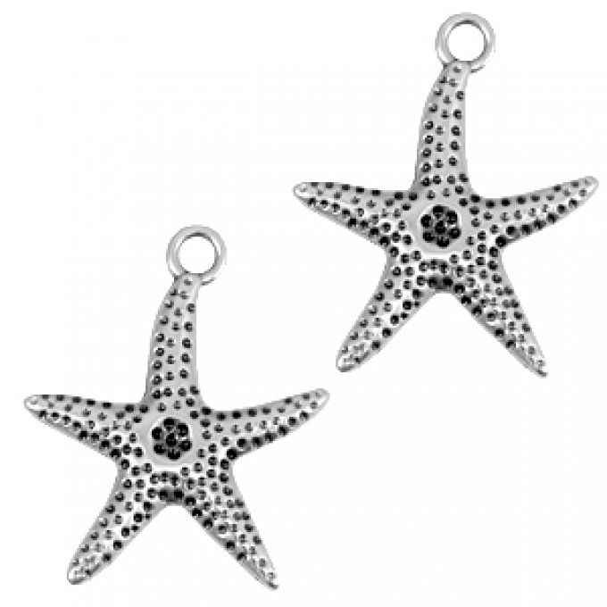 Pendentif en métal argenté 31x25mm en forme d'étoile de mer 