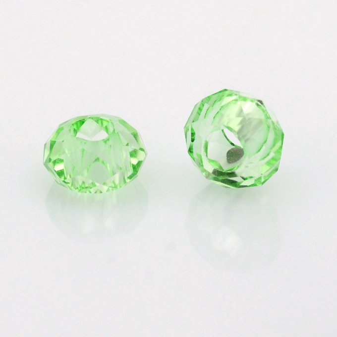 Perle de verre facettée forme rondelle avec grand trou 14x8mm vert clair