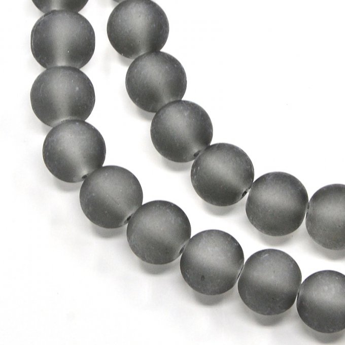 Perles en verre transparent givré Ø10mm gris (x25)